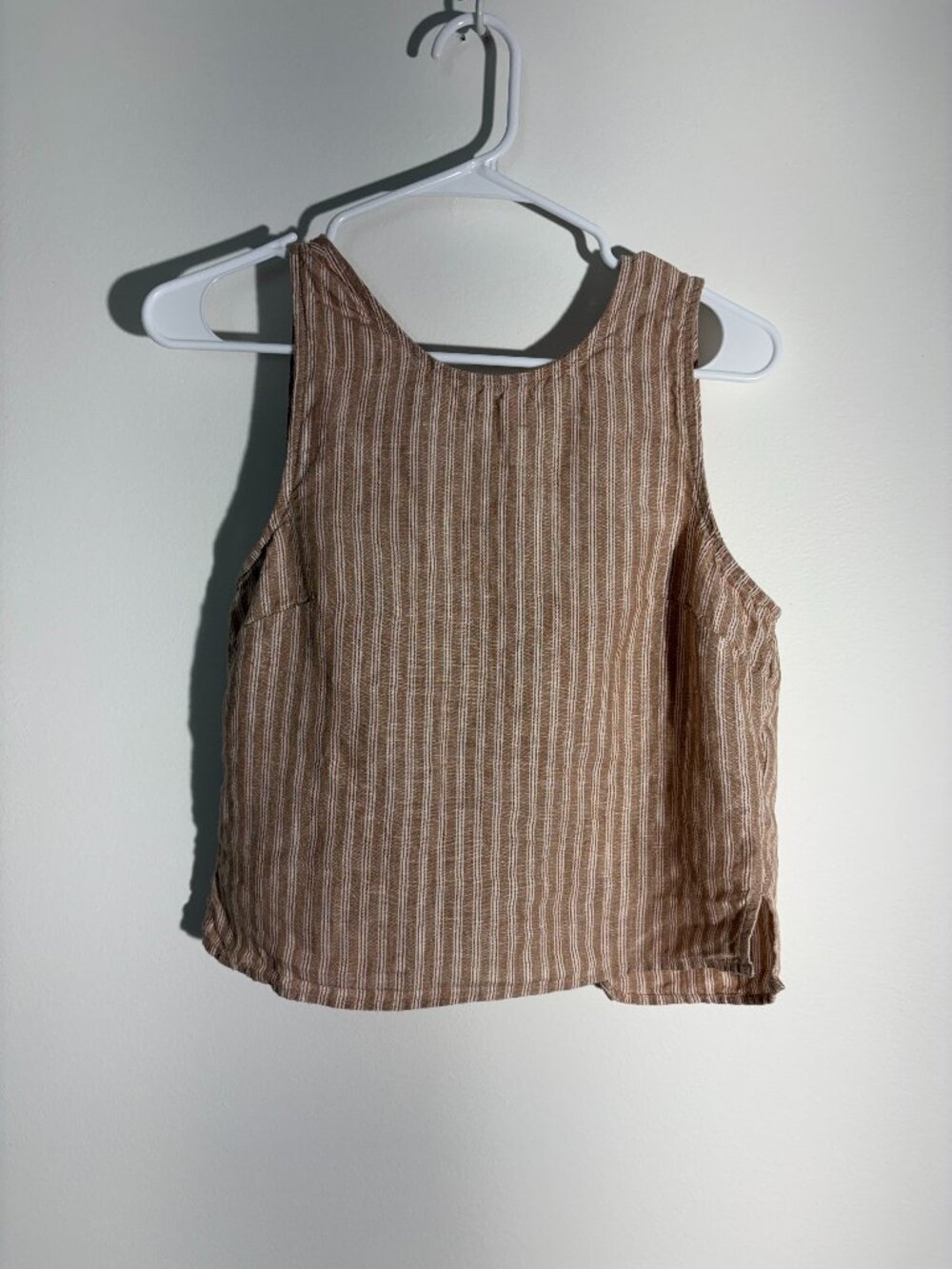 Madewell 100% Linen Tie-Back Scoopneck Striped Tank Top Neutral Tan Size 4